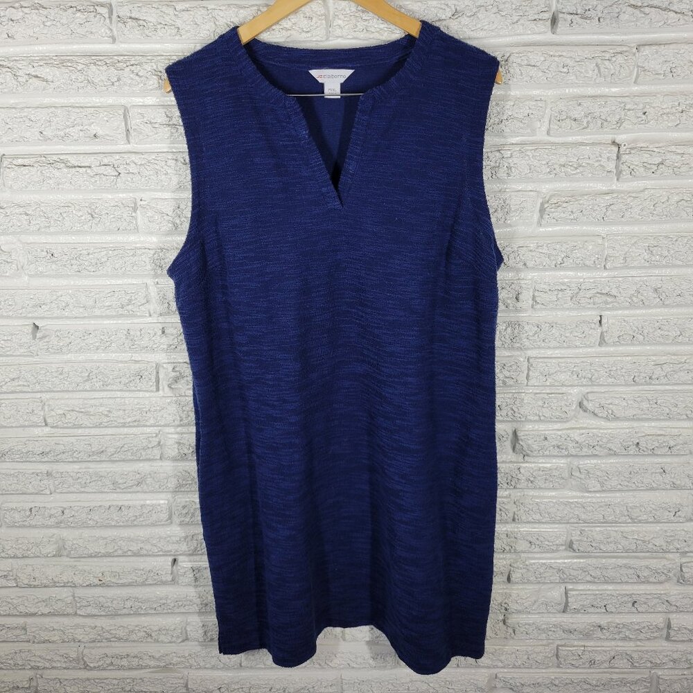 Liz Claiborne P2XL Dress Blue V-Neck Sleeveless Textured Knit Side Slit BLU76E